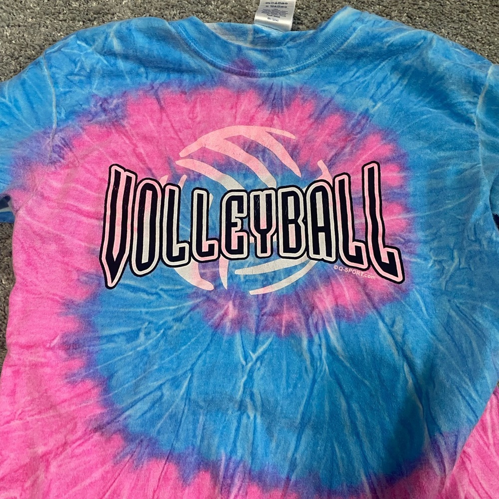 Volleyball Tie-Dye Teen Shirt - Blue and Pink